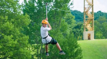 Camper on zipline